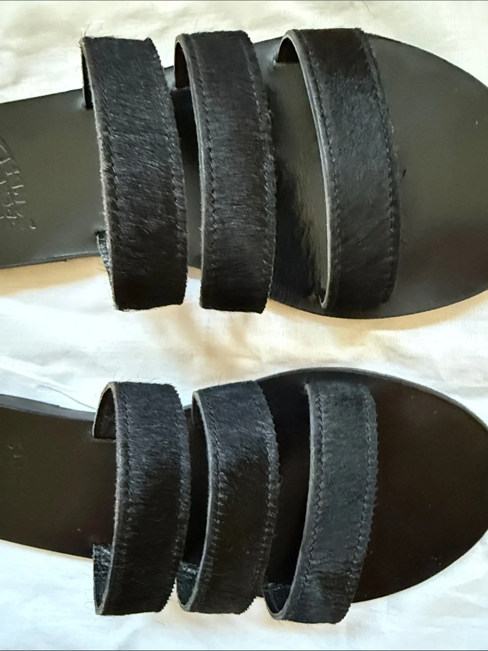 Ancient Greek Sandals black pony hair slides size 37